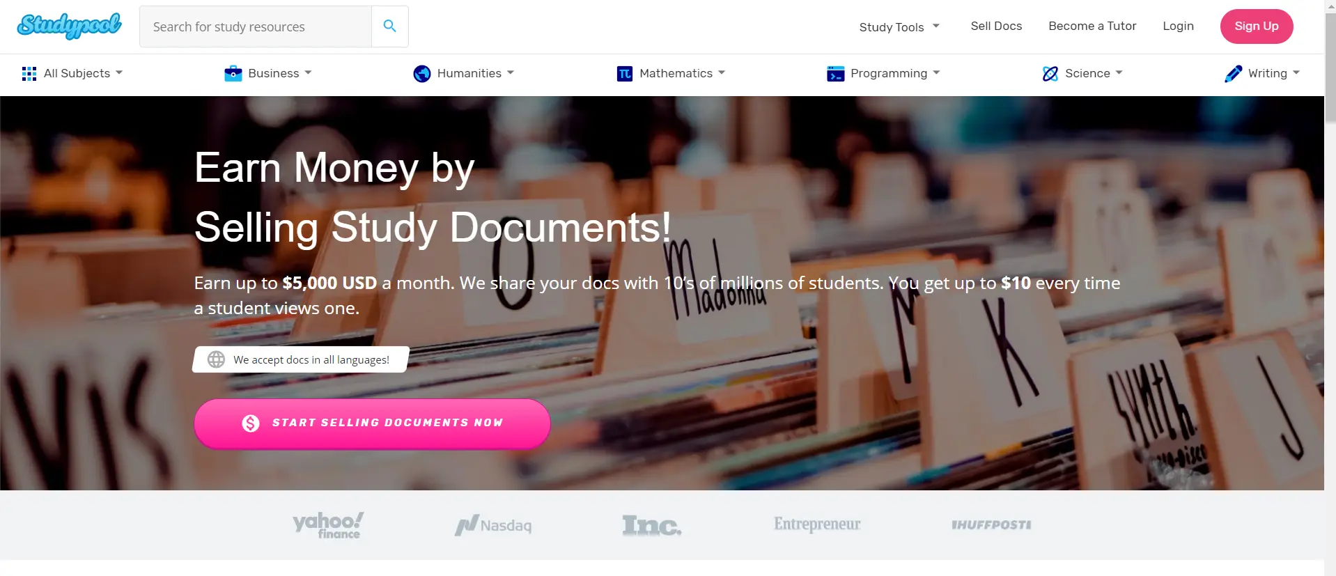 earn money for students by sharing documents and notes on studypool"